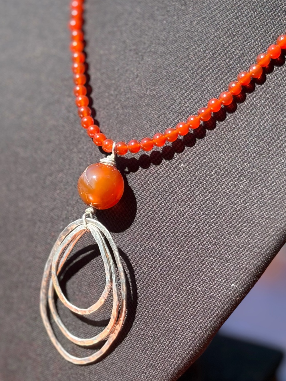 Sterling Silver Carnelian Agate & Argentium Artisan Hand Crafted Necklace - Picture 3 of 8